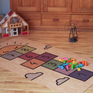 Hopscotch - play mat with wooden building blocks, natural materials as a play mat for children's rooms