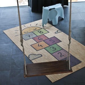 Eames Elephant, swing on play mat made of vegan cork fabric, eco-friendly rug for children's room