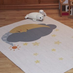 Small robe on Dreaming Moon, children's room rug made of natural fabrics, cork rug vegan