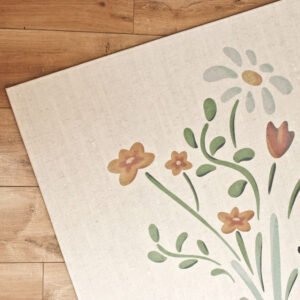 Blumen Wal creme, Kinderzimmer Teppich aus natürlichen Stoffen, Korkteppich vegan