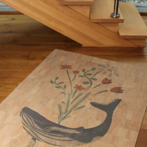 Blumen Wal, Kinderzimmer Teppich aus natürlichen Stoffen, Korkteppich vegan