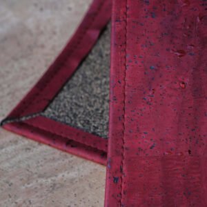 cherry red, natural grain, cork carpet, vegan cork leather, sustainable cork carpet