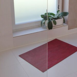 cherry red, bathroom carpet, natural product cork, cork carpet on tiles