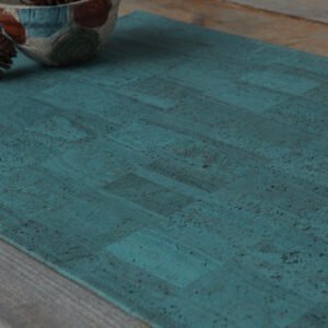 opal blue, natural vegan cork carpet, cork leather mat made of natural vegan materials
